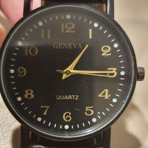 10/$20 Geneva Black Leather Men's Watch